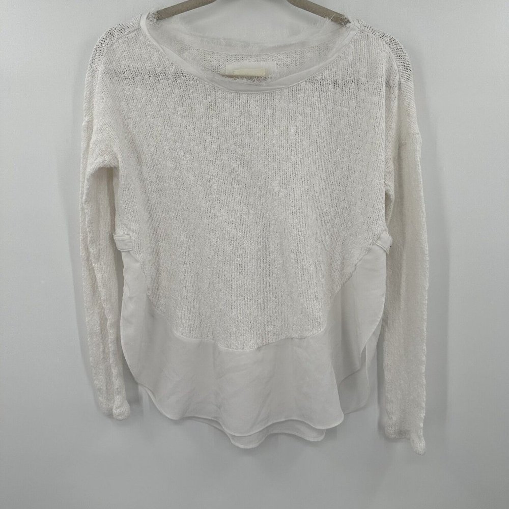 Deletta White‎ Fringe Neck Long Sleeve Knit Blouse Size XS